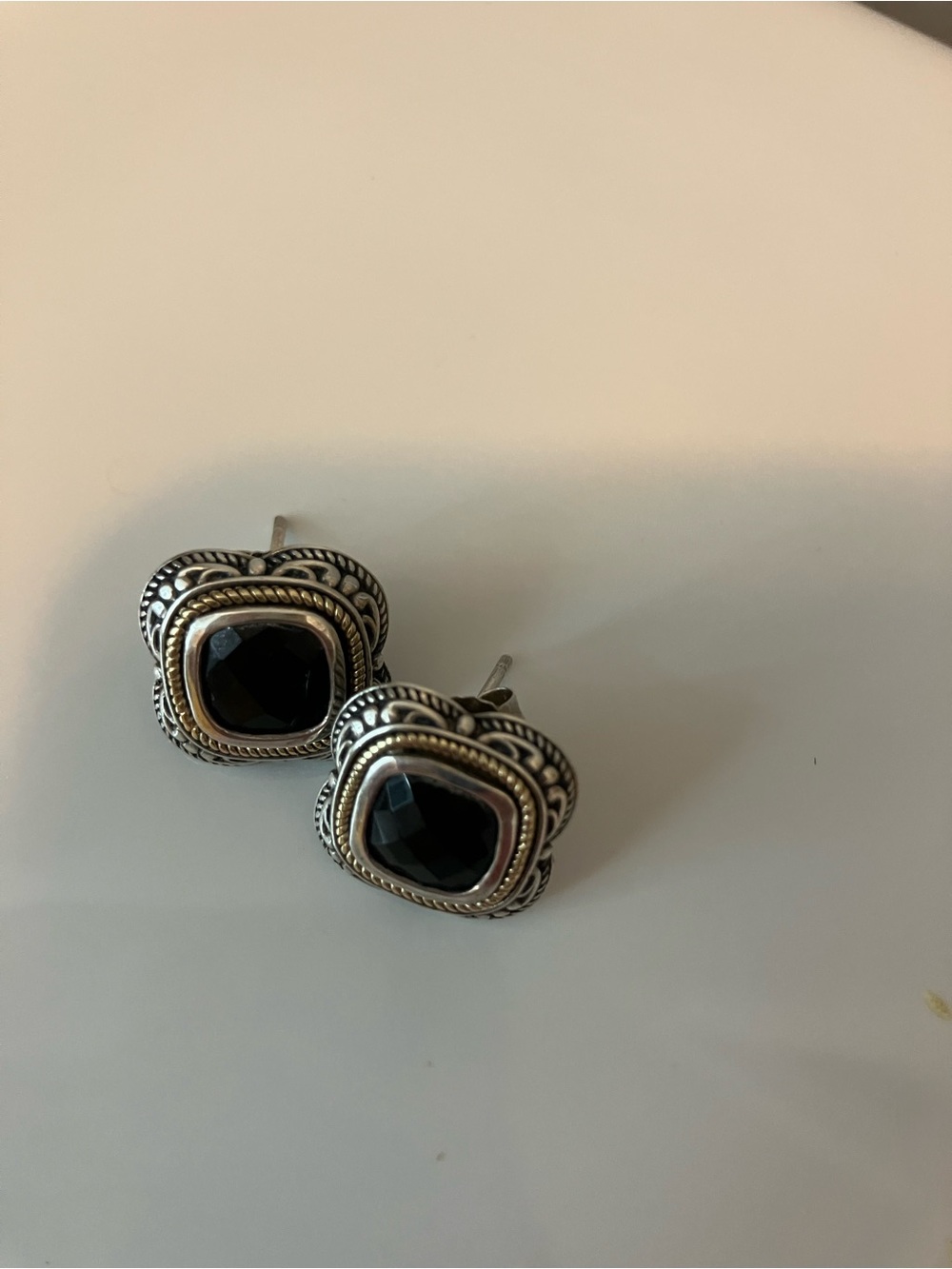 Sterling gold post black stone earrings